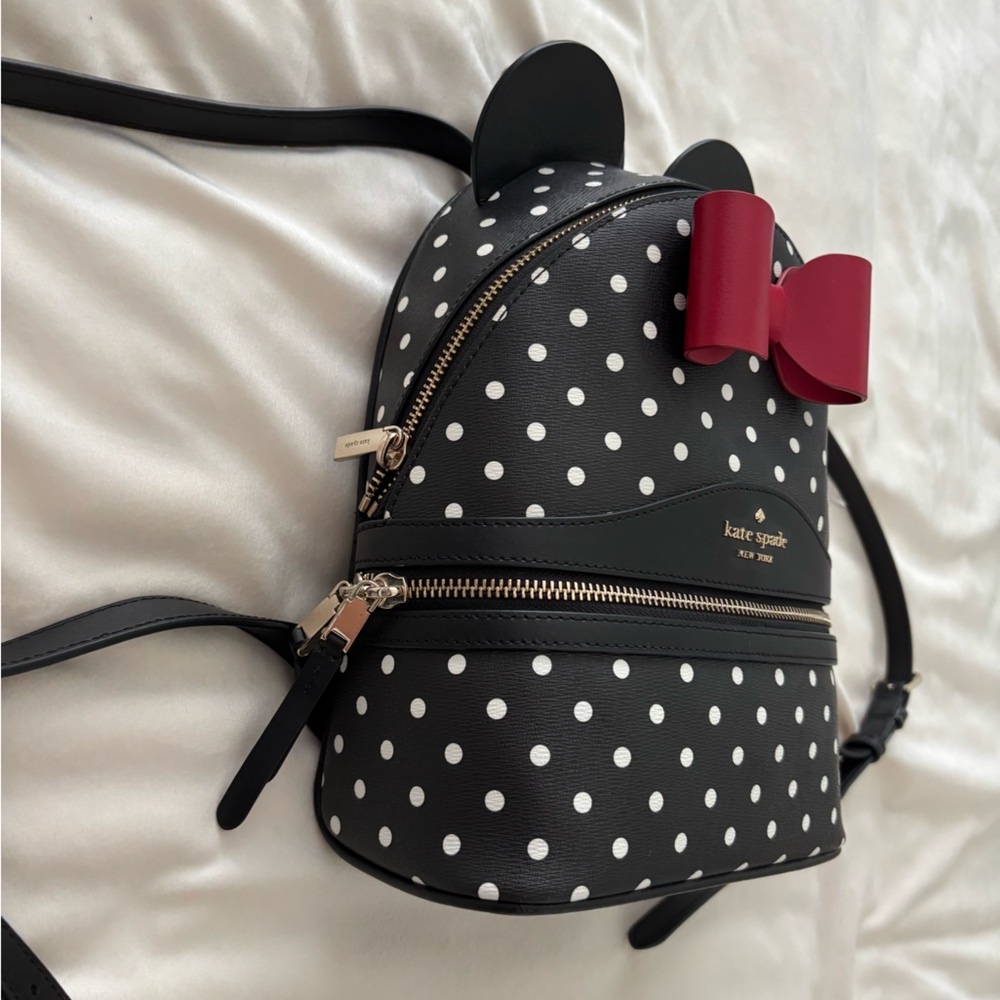 Kate Spade New York X Disney Minnie Dome Backpack Polka Dot Leather - Picture 4 of 7